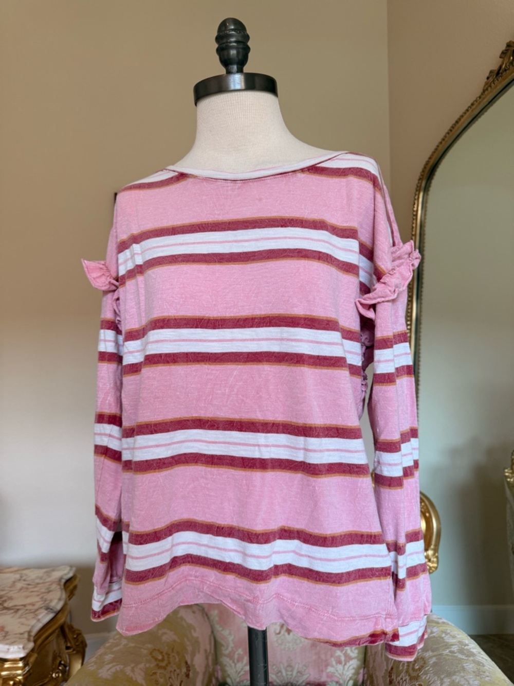 Pilcro Pink Stripe Long-Sleeve Top with Shoulder Ties